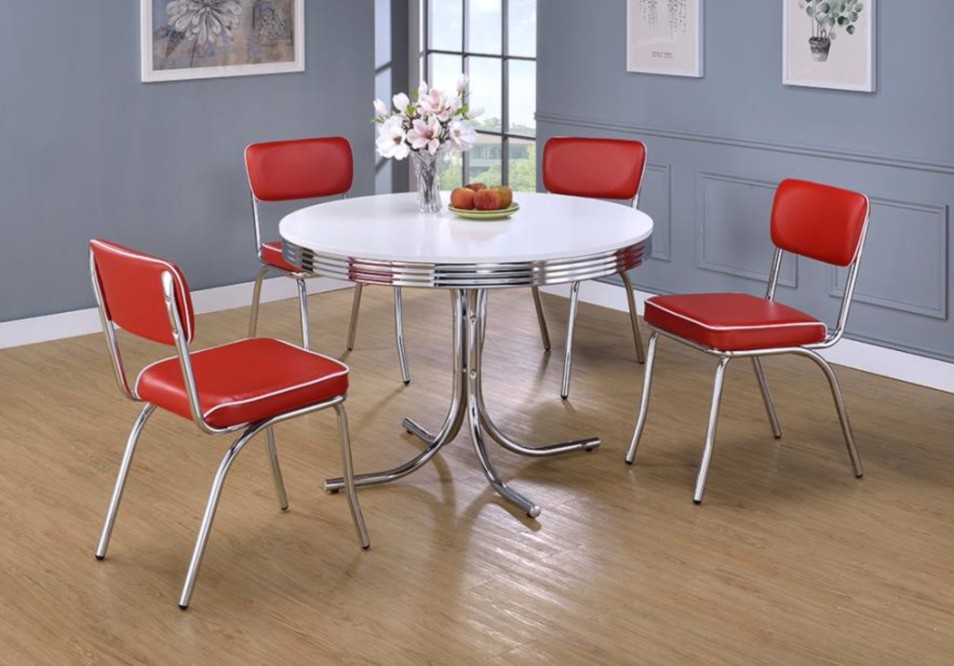 Round Retro Table with Red Chairs
