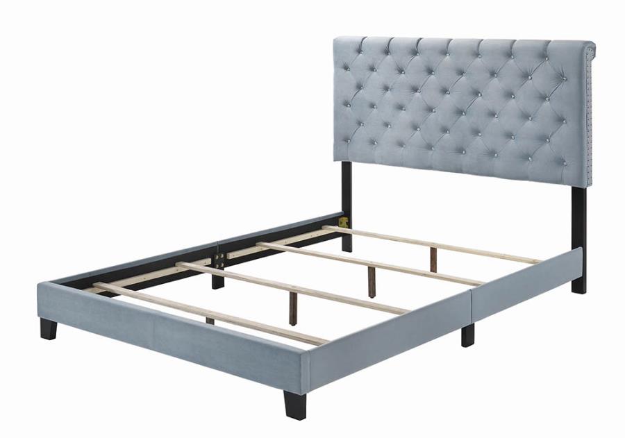 Slate Blue Velvet Upholstered Bed Frame