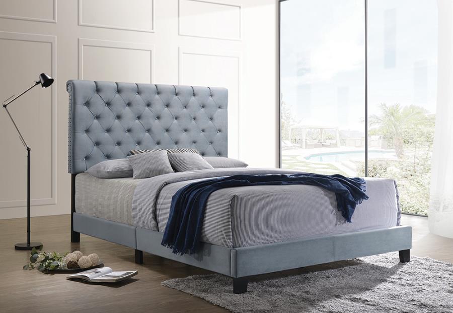 Slate Blue Velvet Upholstered Bed