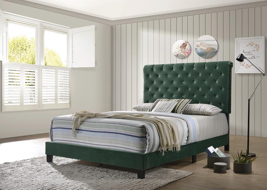 Green Velvet Upholstered Bed