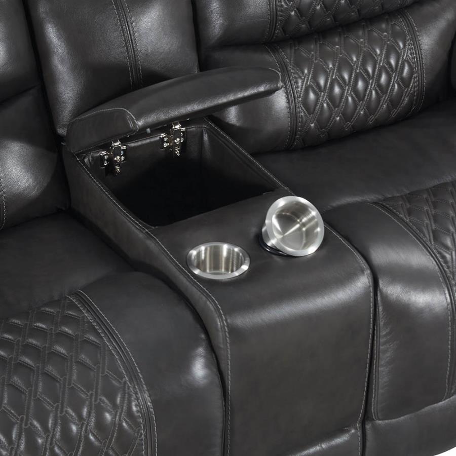 Console in Loveseat w/ Soft-Closing Lift Top Storage and Removable Stainless Steel Cup Holders