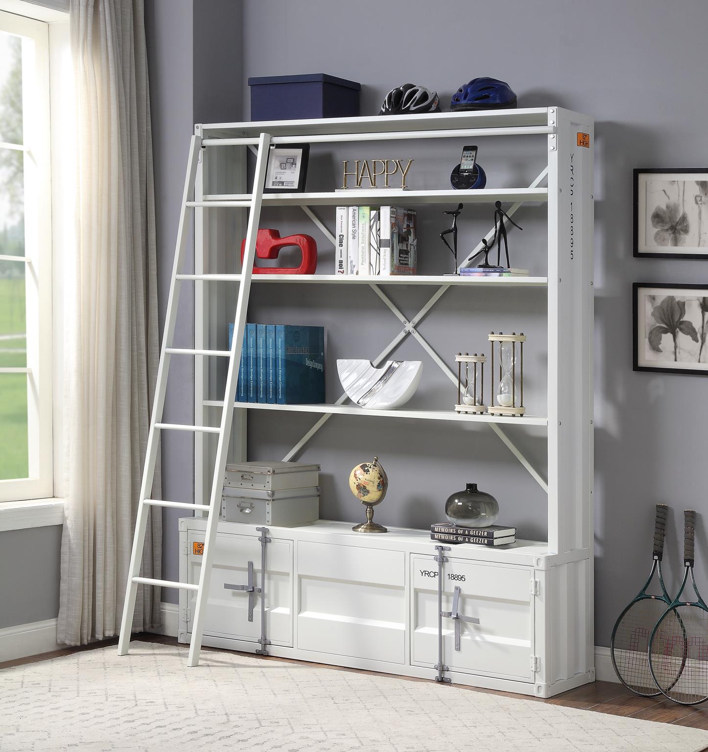 White Bookshelf w/ Ladder