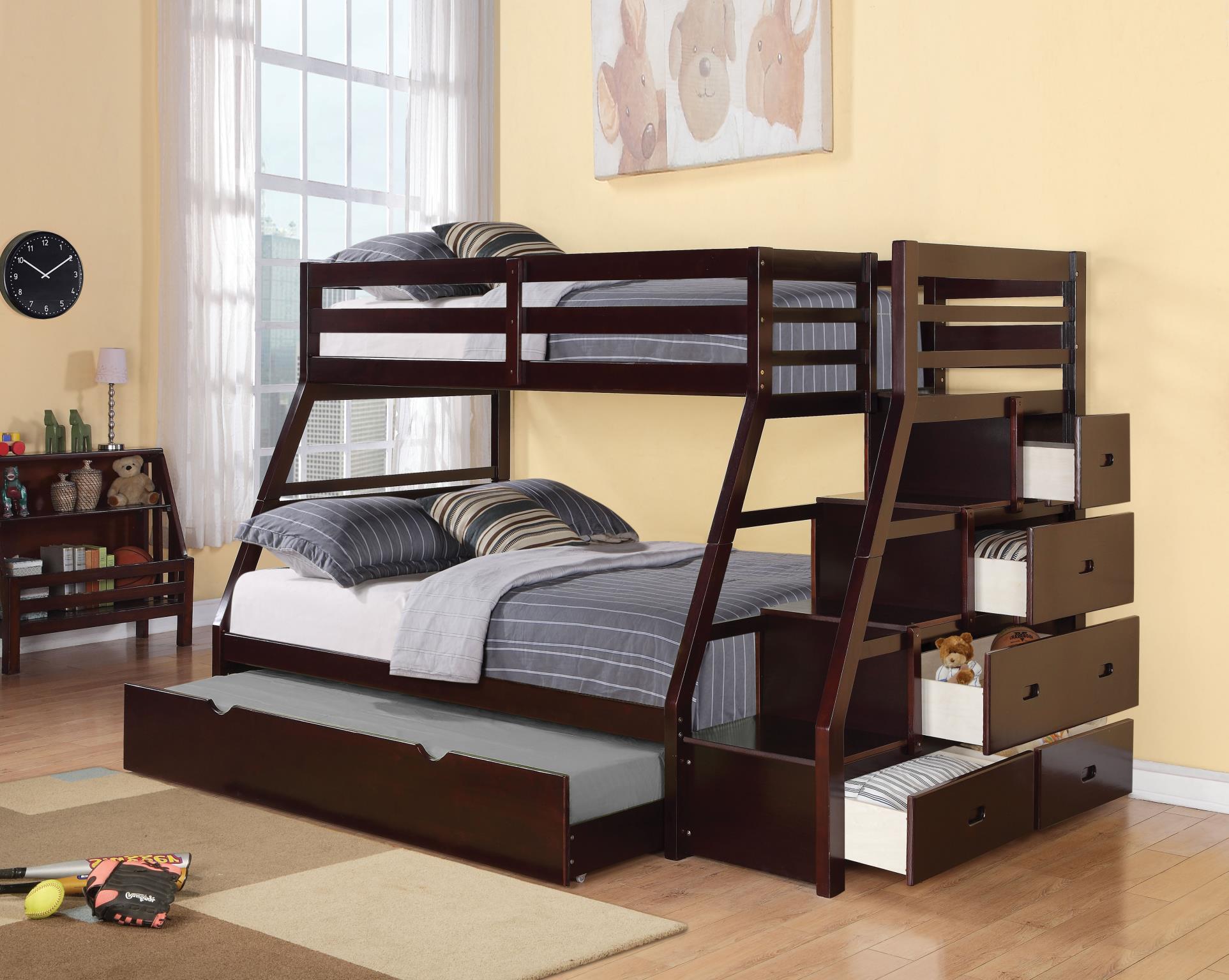 Espresso Twin/Full Bunk Bed /w Trundle and Storage Ladder