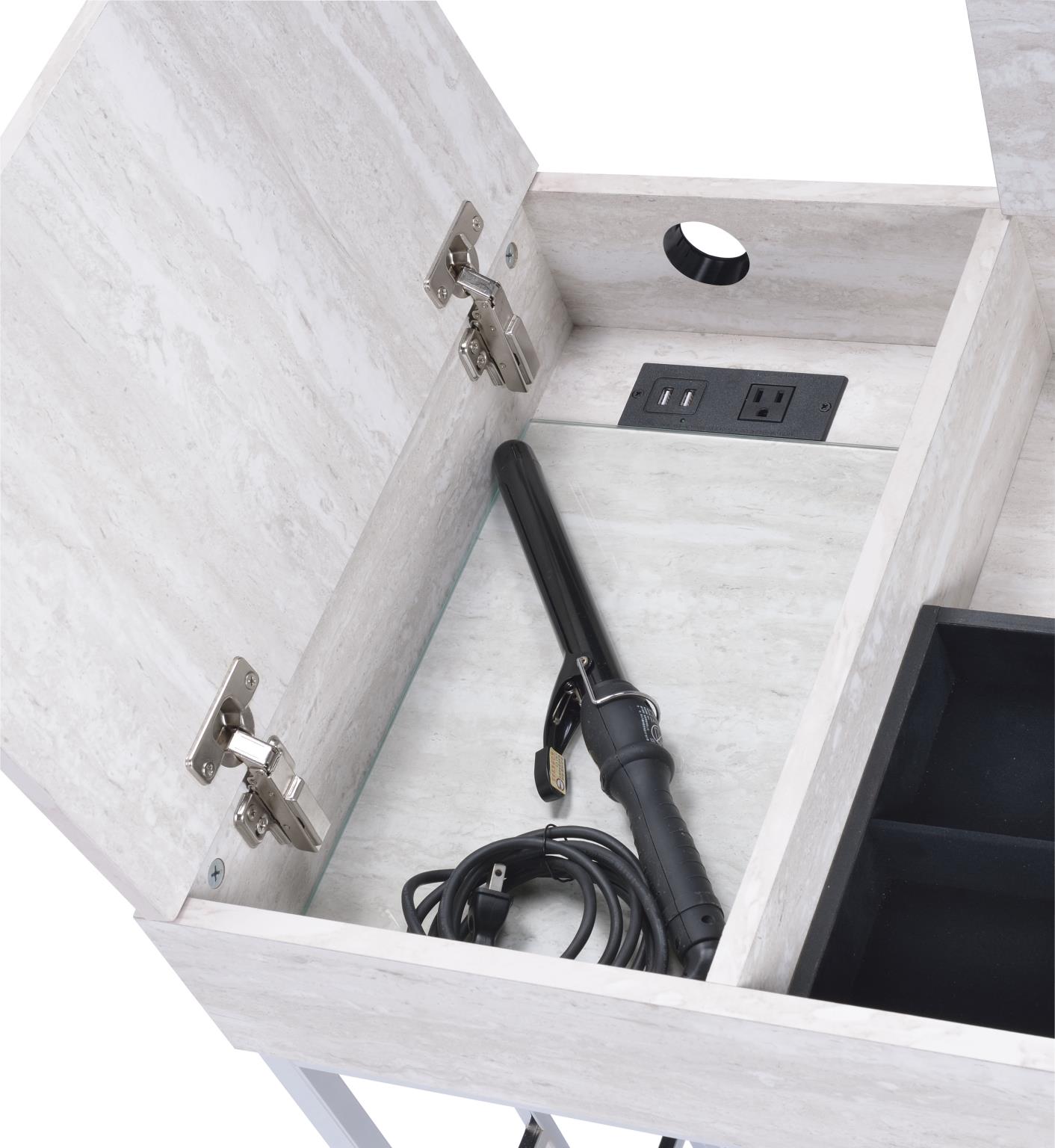 Natural White Vanity Desk Lift Top Storage Drawer