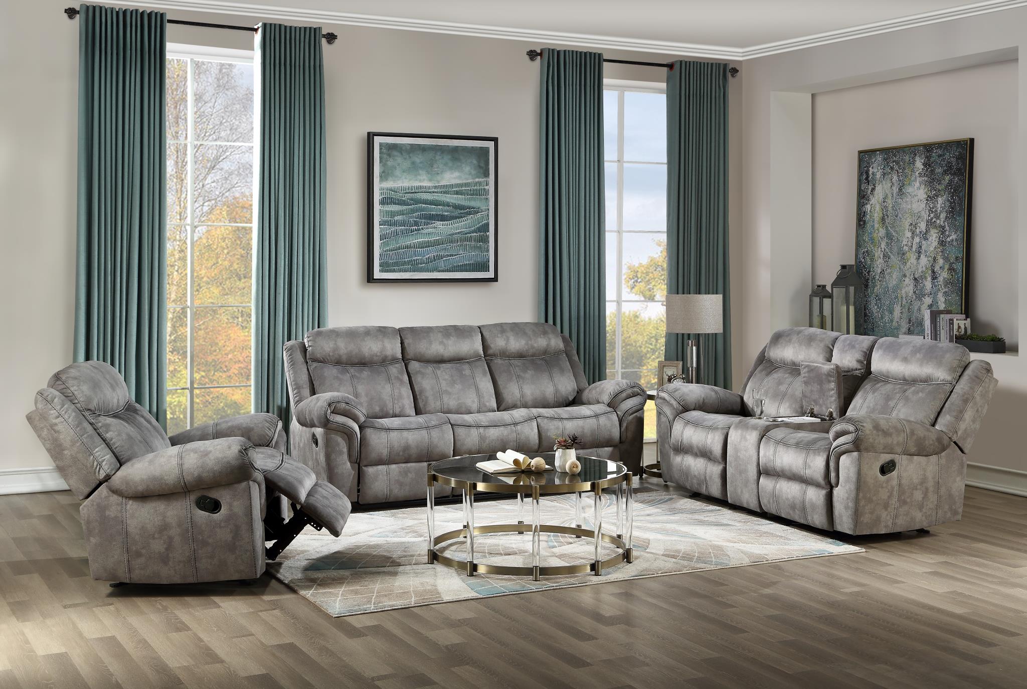 Two Tone Gray Complete Reclining Sofa Set