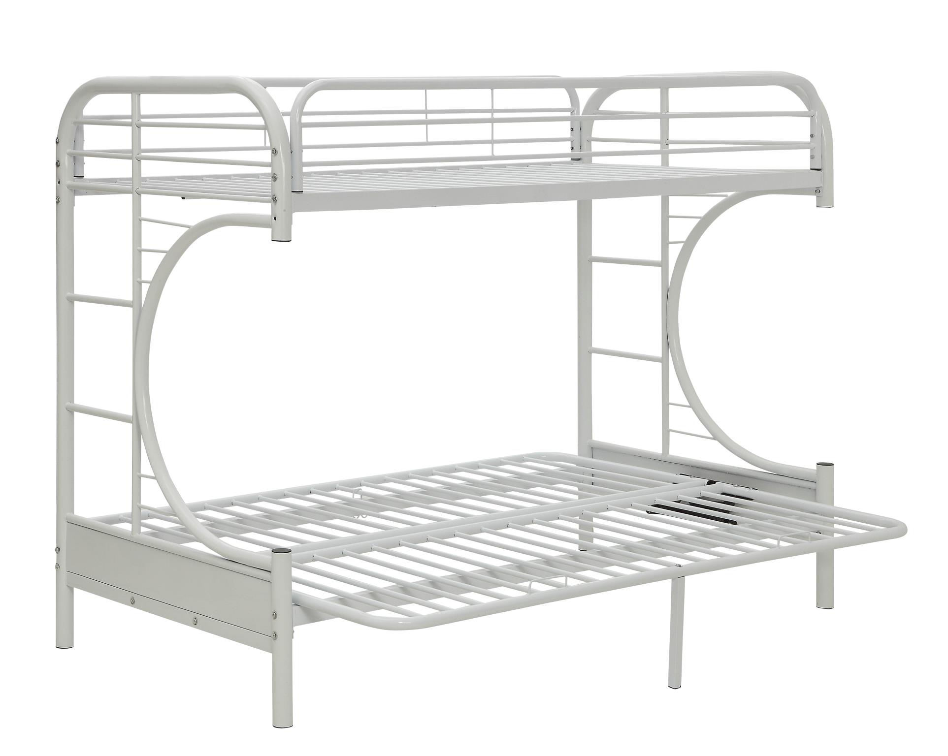 White Twin XL/Queen Futon Bunk Bed Angle w/ Futon as Bed