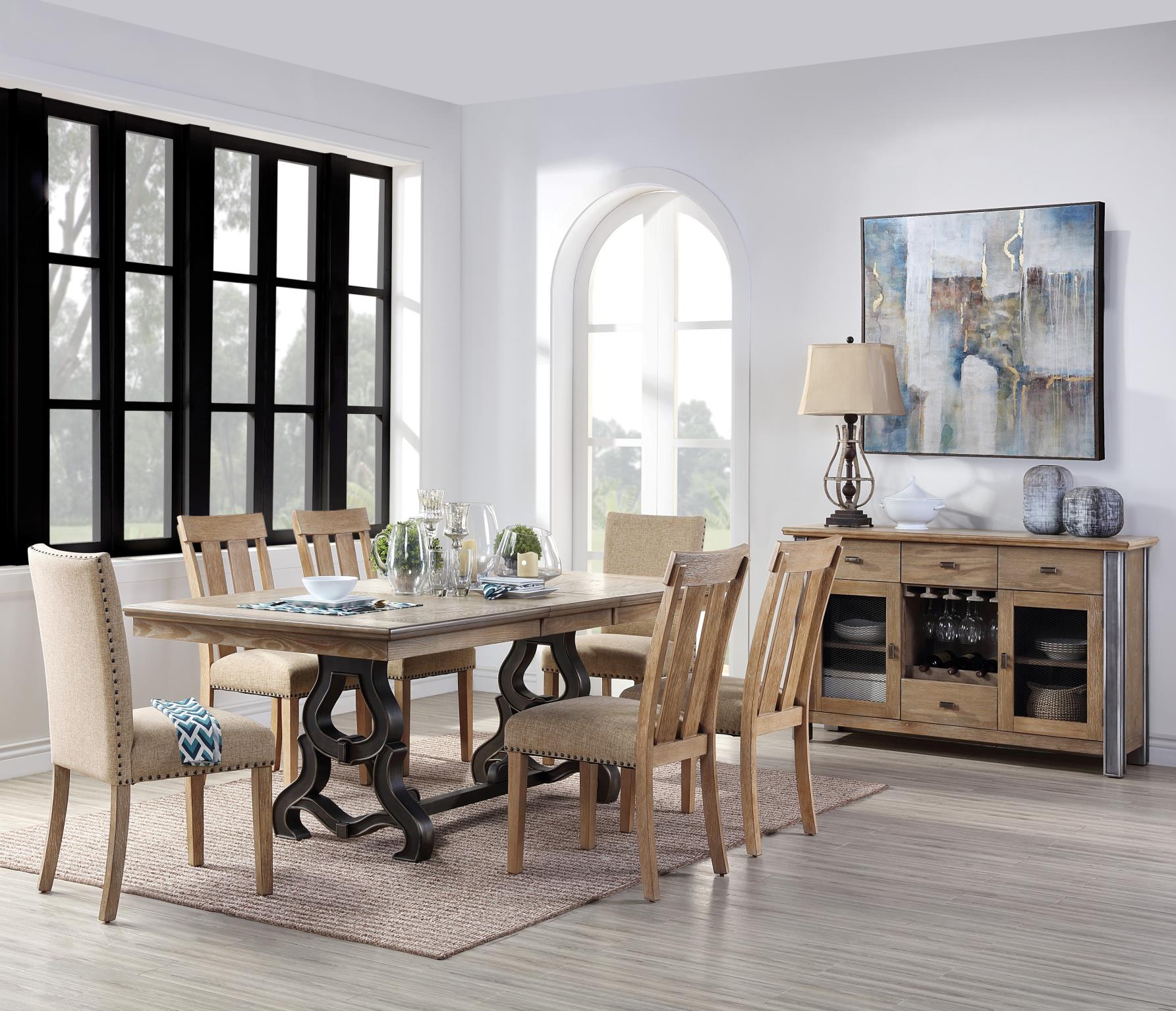Complete Dining Table Set w/ Padded Back and Slatted Back Side Chairs