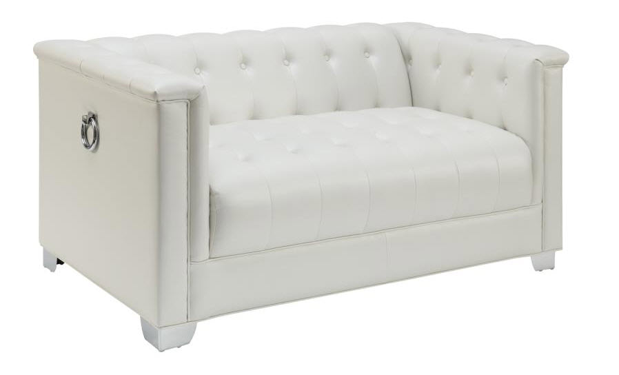 Pearl White Loveseat Angle