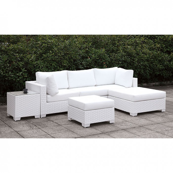 Complete Patio Small L-Sectional Sofa Set w/ Right Chaise and Ottoman