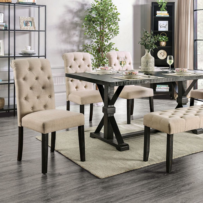 Complete Rectangular Dining Table Set w/ Ivory Side Chairs