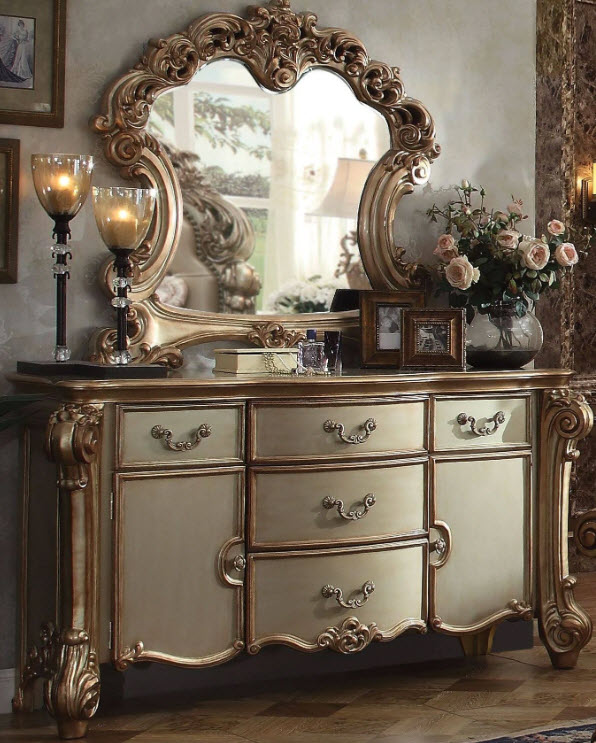 Gold Patina Dresser W/Mirror