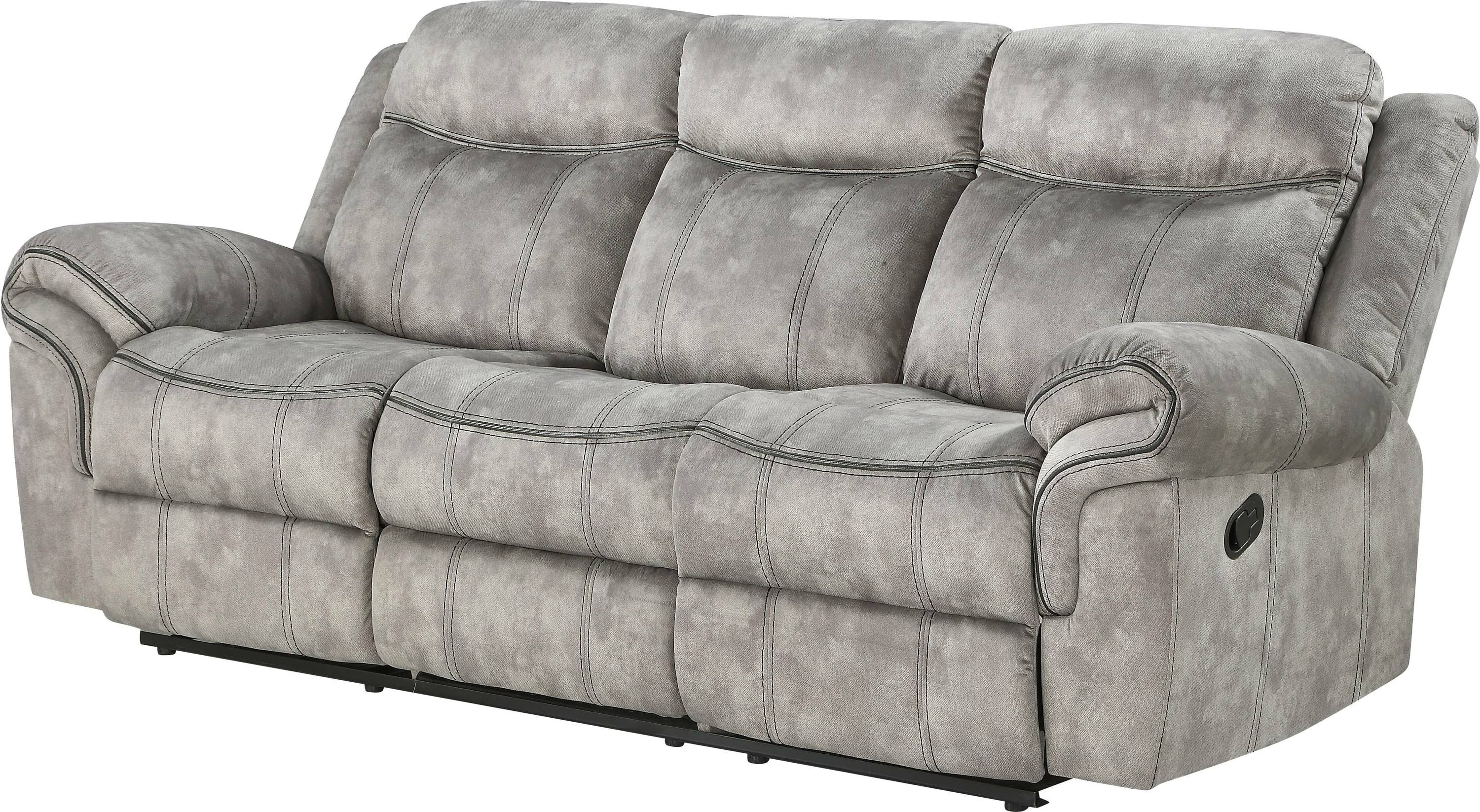 Two Tone Gray Reclining Sofa Angle