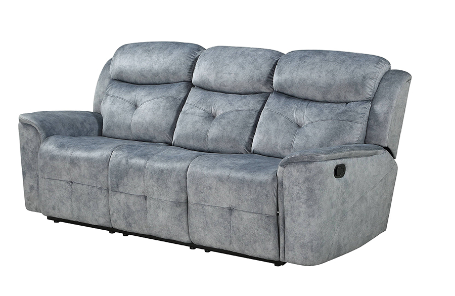 Silver Gray Fabric Reclining Sofa Angle