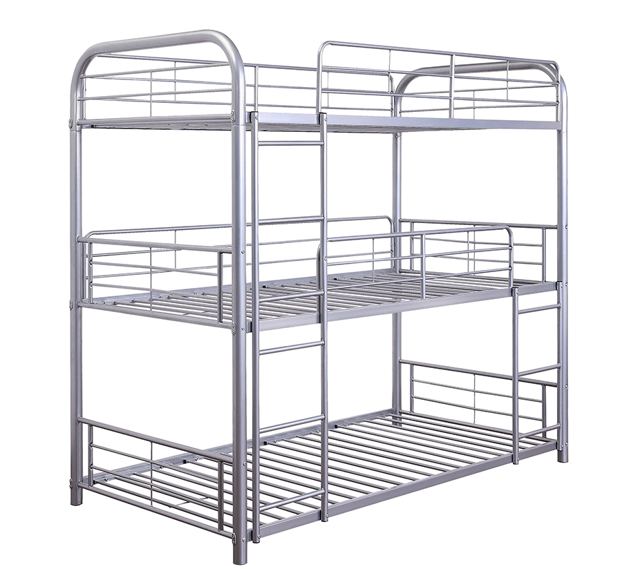 Silver Triple Metal Bunk Bed Frame Angle