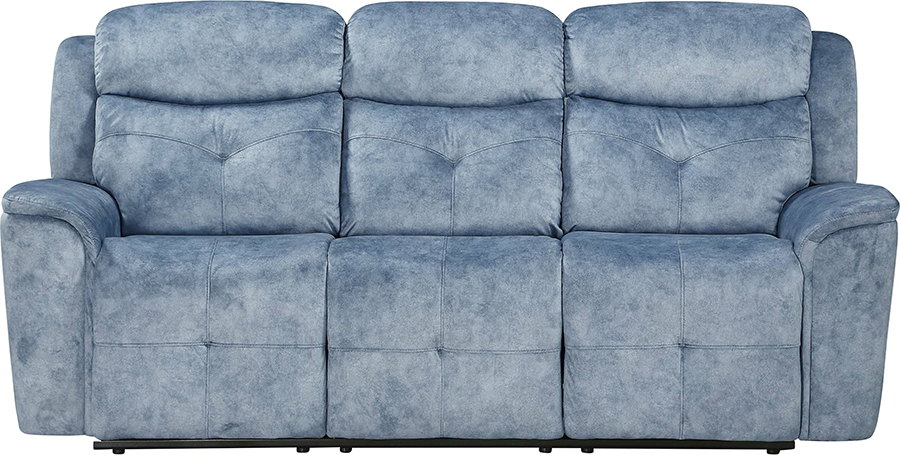 Silver Blue Fabric Reclining Sofa Front