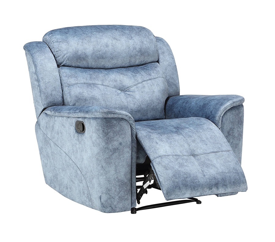 Silver Blue Fabric Recliner Angle