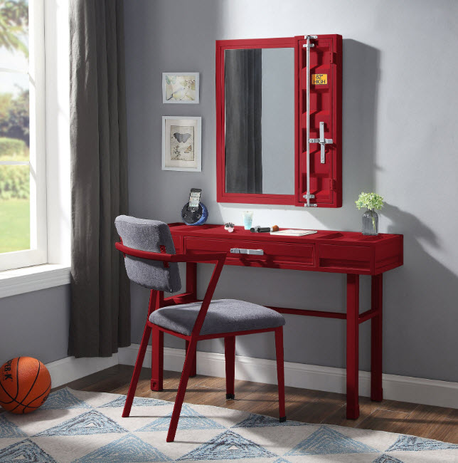 Red Vanity W/Mirror & Chair