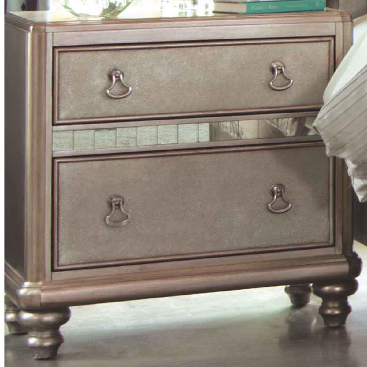 Bling Game Nightstand with 2 Drawers and Stacked Bun Feet
