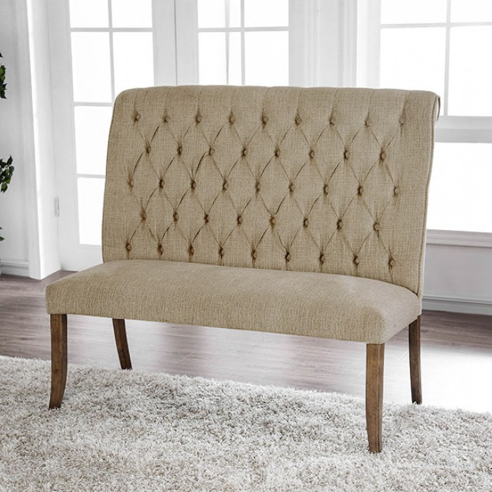 Sania III Button Tufted Scroll Back Loveseat Bench