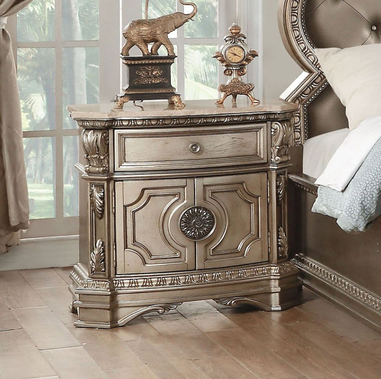Northville Antique Champagne Marble Top Nightstand